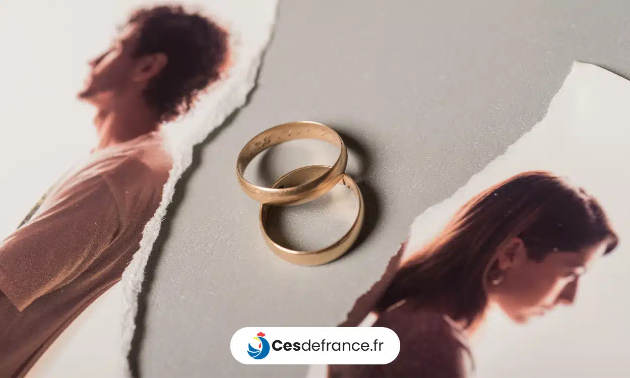 Couple qui divorce avec les alliances déposées sur une table
