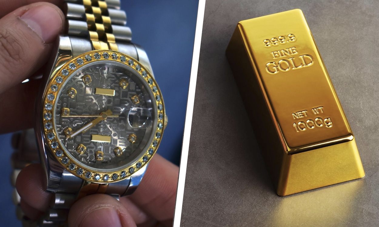 Une montre de luxe et un lingot d'or