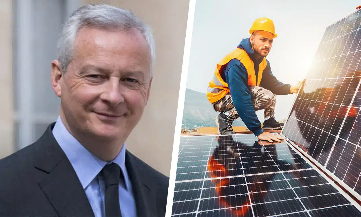 Bruno Le Maire et panneaux solaires