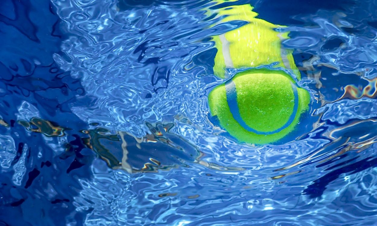balle de tennis qui flotte dans l'eau d'une piscine
