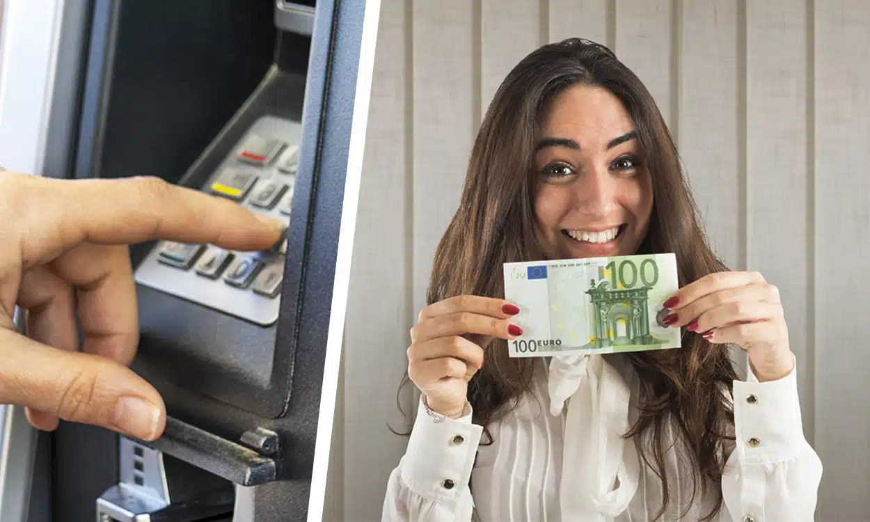 Une femme tenant un billet de 100 euros entre ses mains