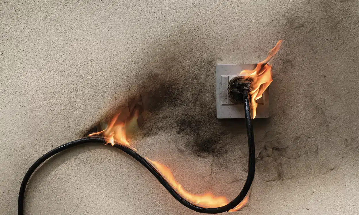 Une prise électrique en feu