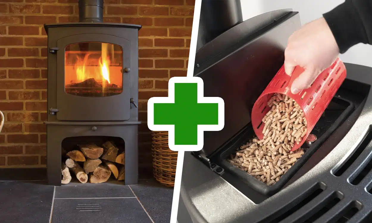 Un poêle hybride est un poêle à bois combiné à un poêle à granulés de bois (pellets)