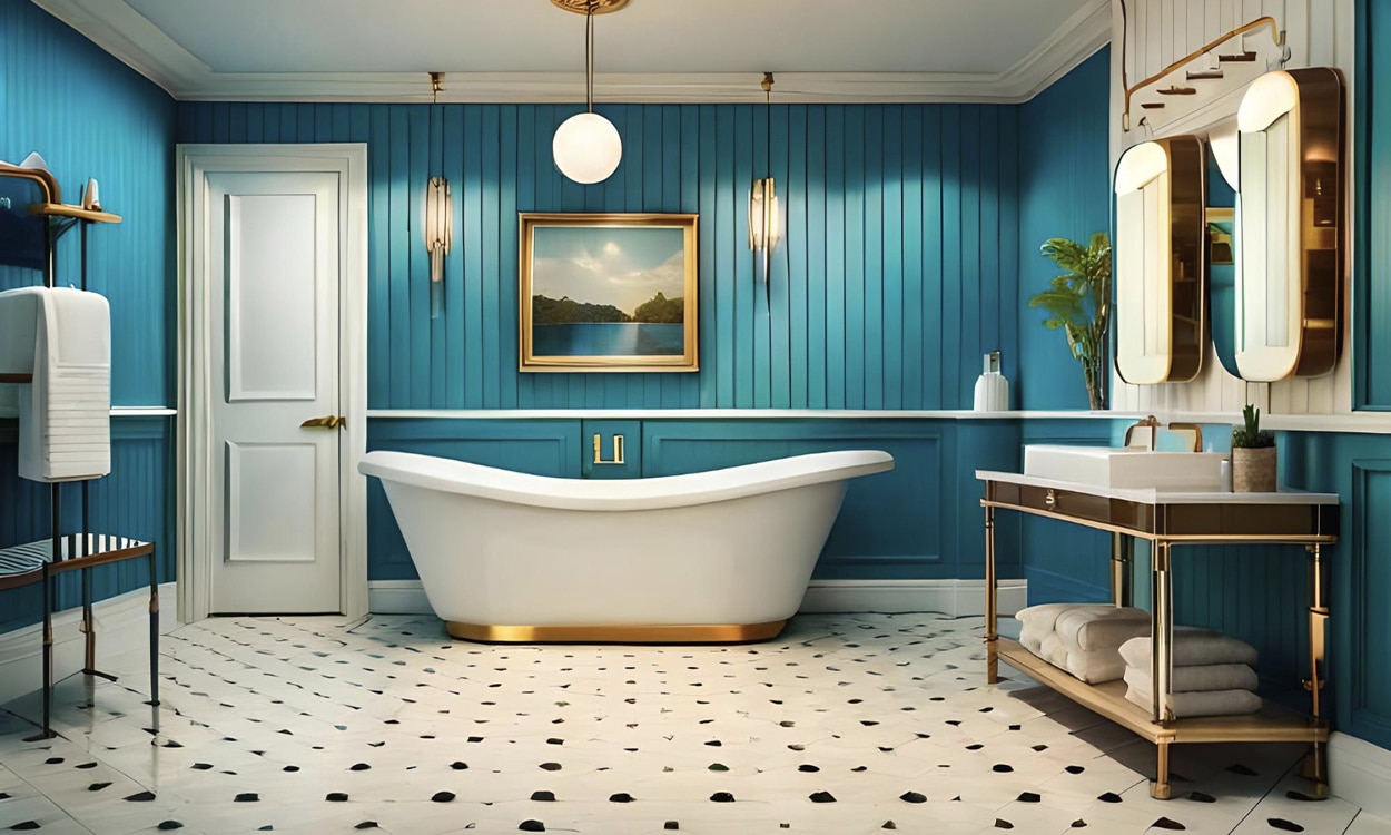 Salle de bain design bleu canard
