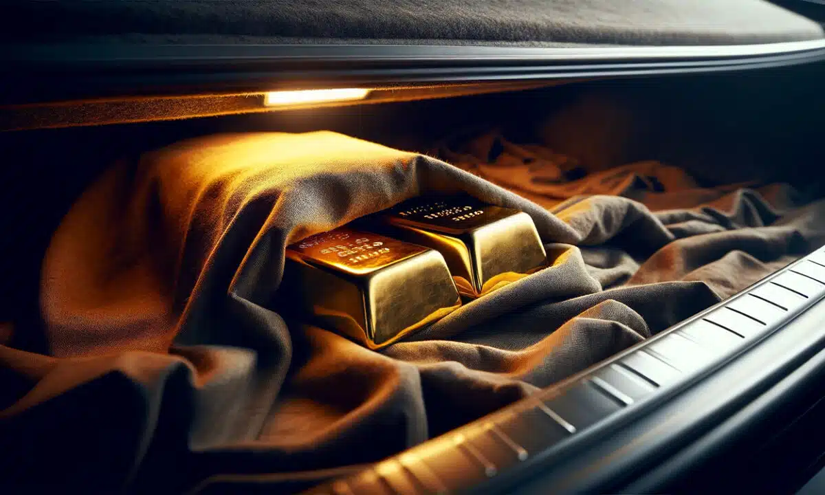 Lingots d'or cachés dans le coffre d'une voiture