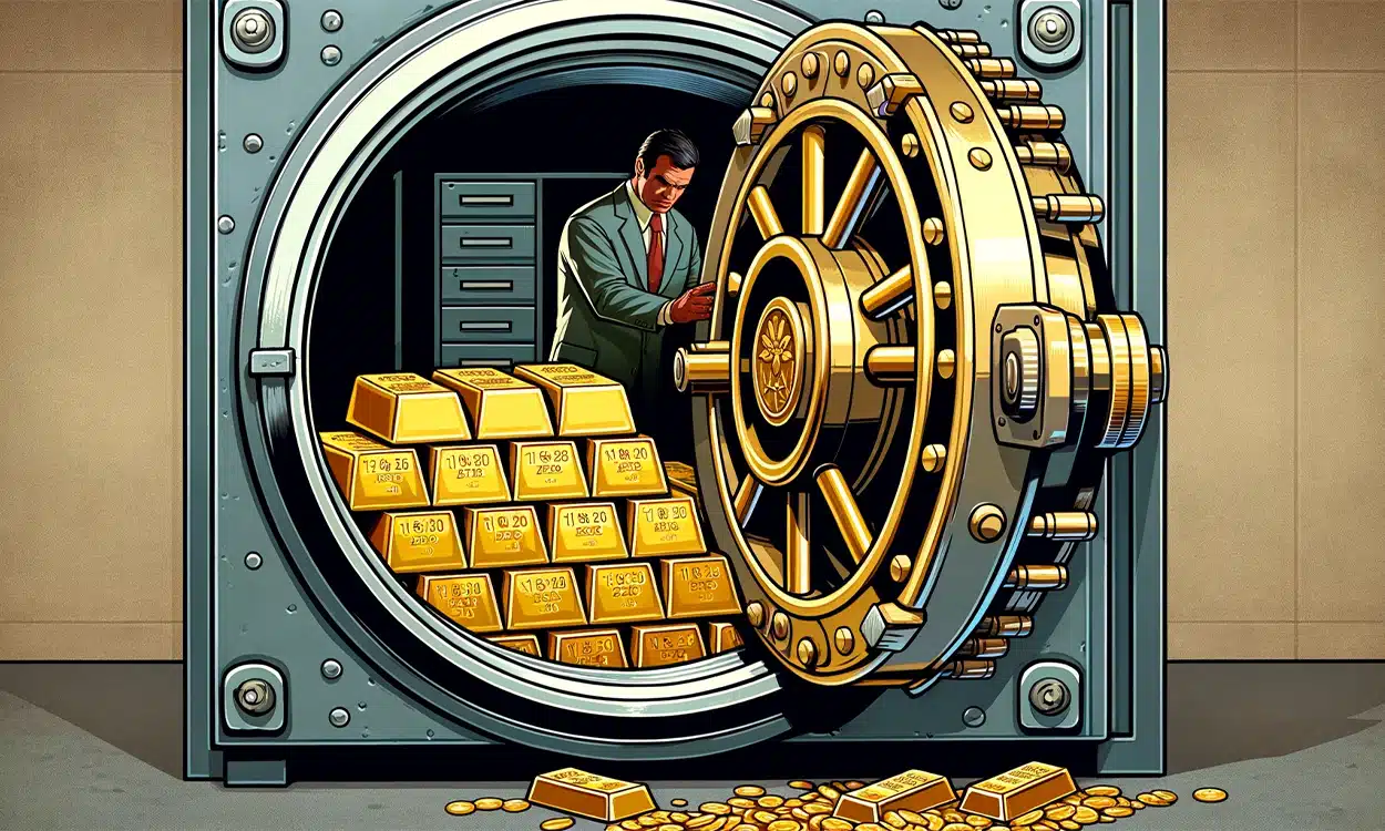 Un stock de lingots d'or protégés dans le coffre d'une banque.